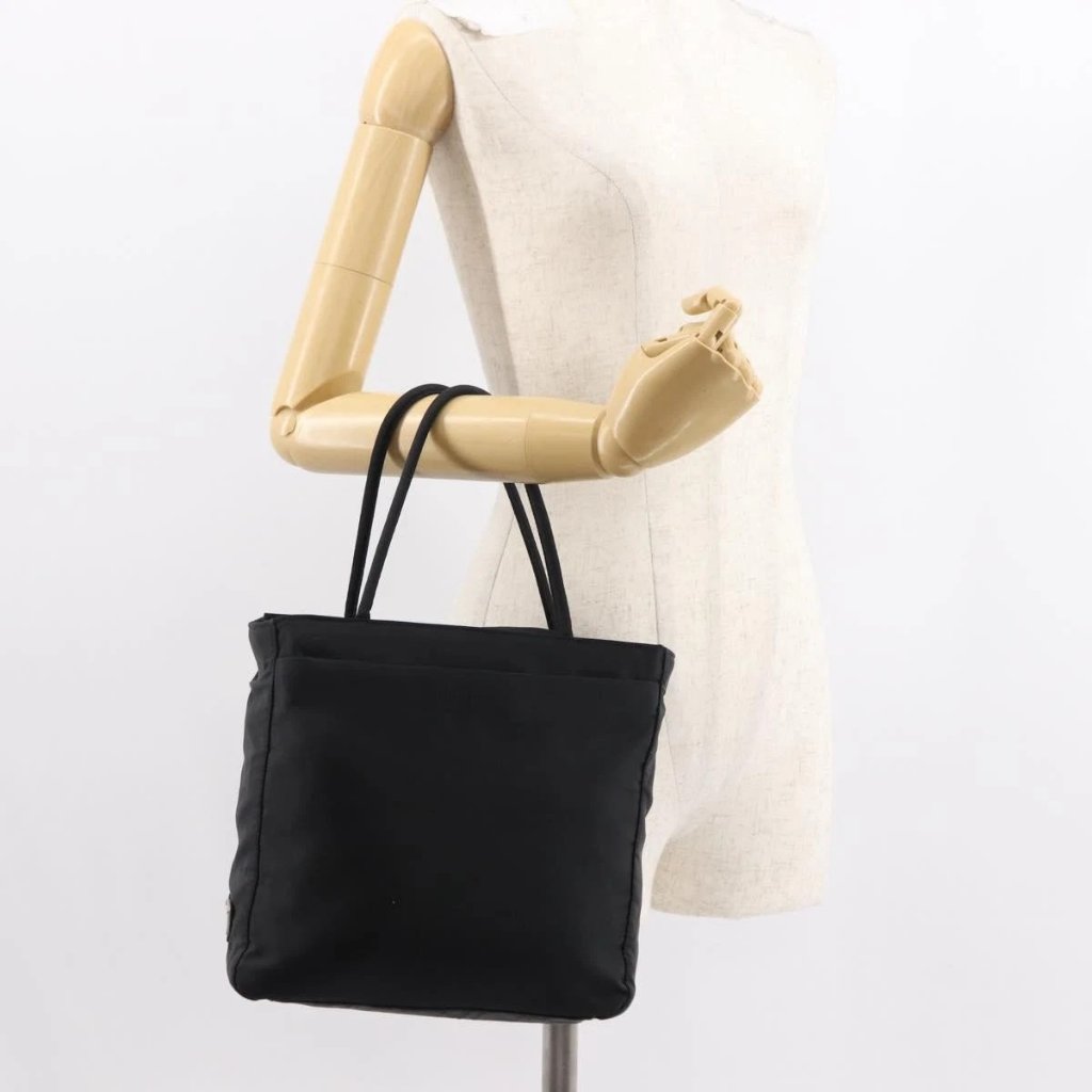 Prada Tote Bag Nylon Black Silver Auth Gh1067